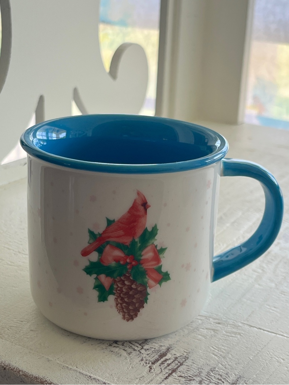 Christmas Cardinal Holly Pinecone Ceramic Mug